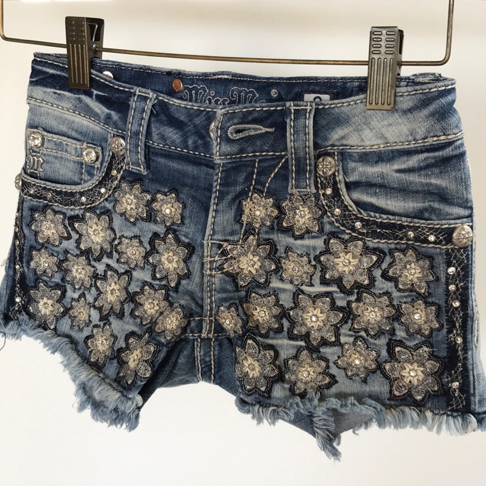 Miss Me Blue Embellished Kids Shorts